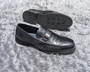 Men’S Black Renato Castello Crocodile Skin Leather Loafers