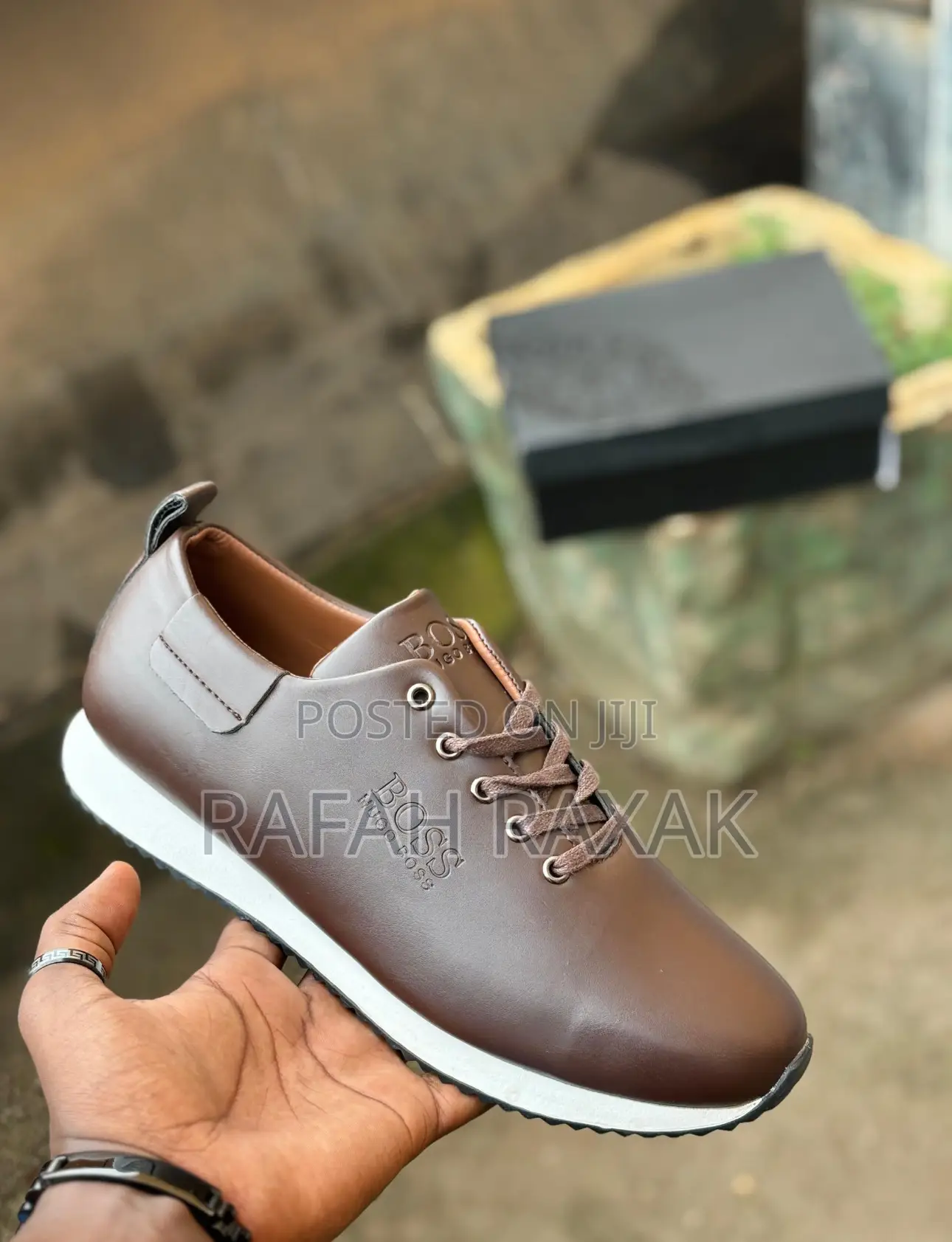 Men’S Coffee Brown Hugo Boss Smart Casual Leather Sneakers