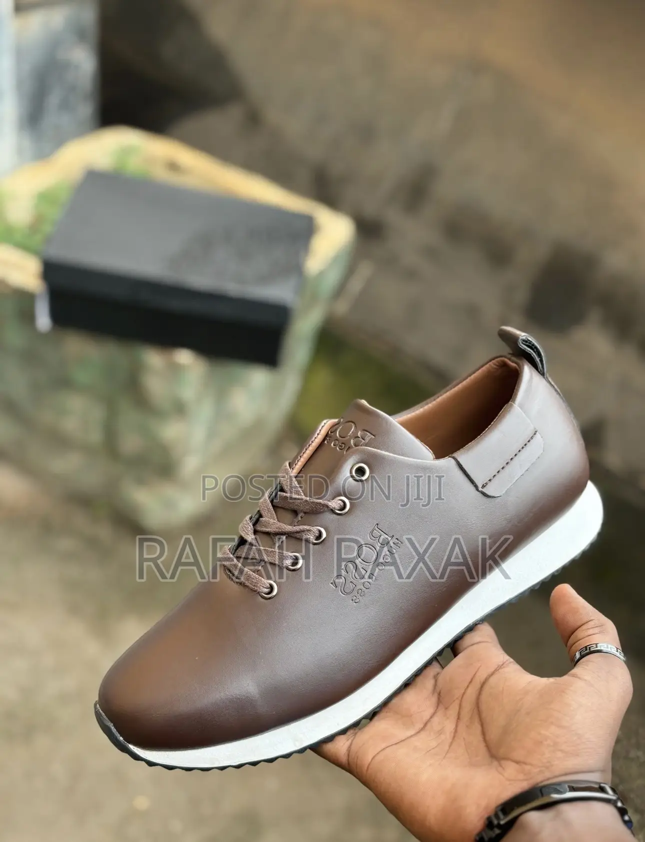 Men’S Coffee Brown Hugo Boss Smart Casual Leather Sneakers