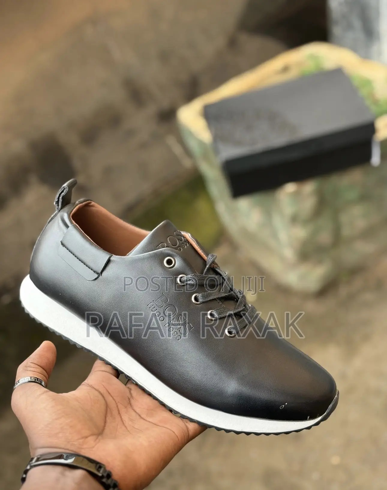 Men’S Black/White Hugo Boss Smart Casual Leather Sneaker