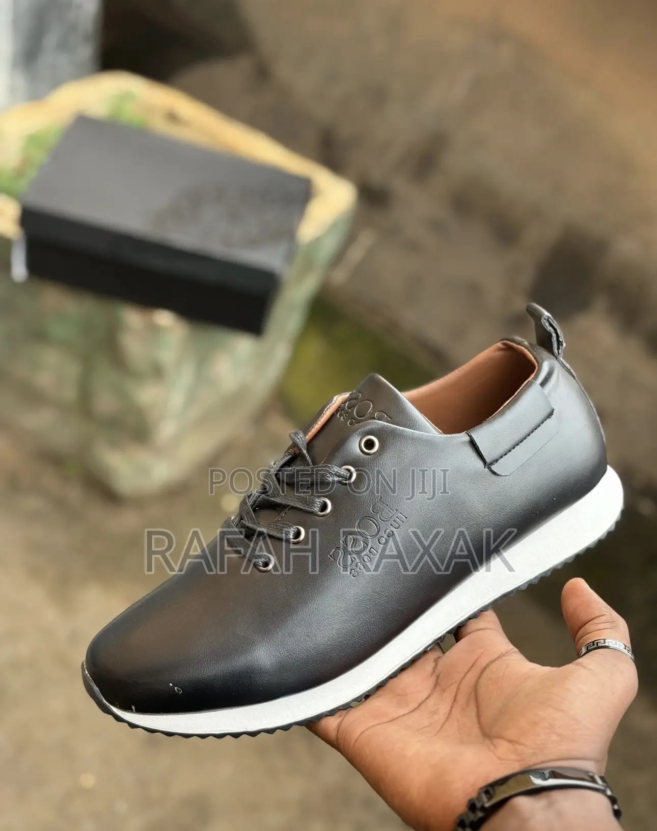 Men’S Black/White Hugo Boss Smart Casual Leather Sneaker