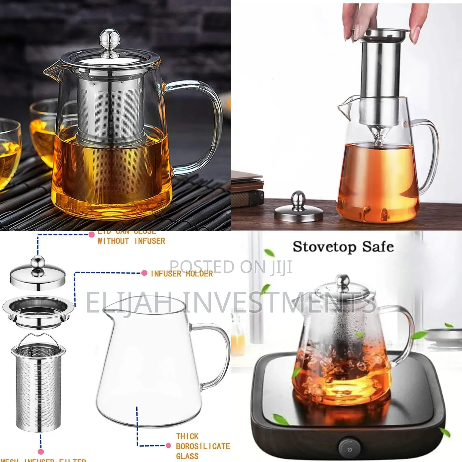Transparent Borosilicate Glass Tea Kettle With Strainer