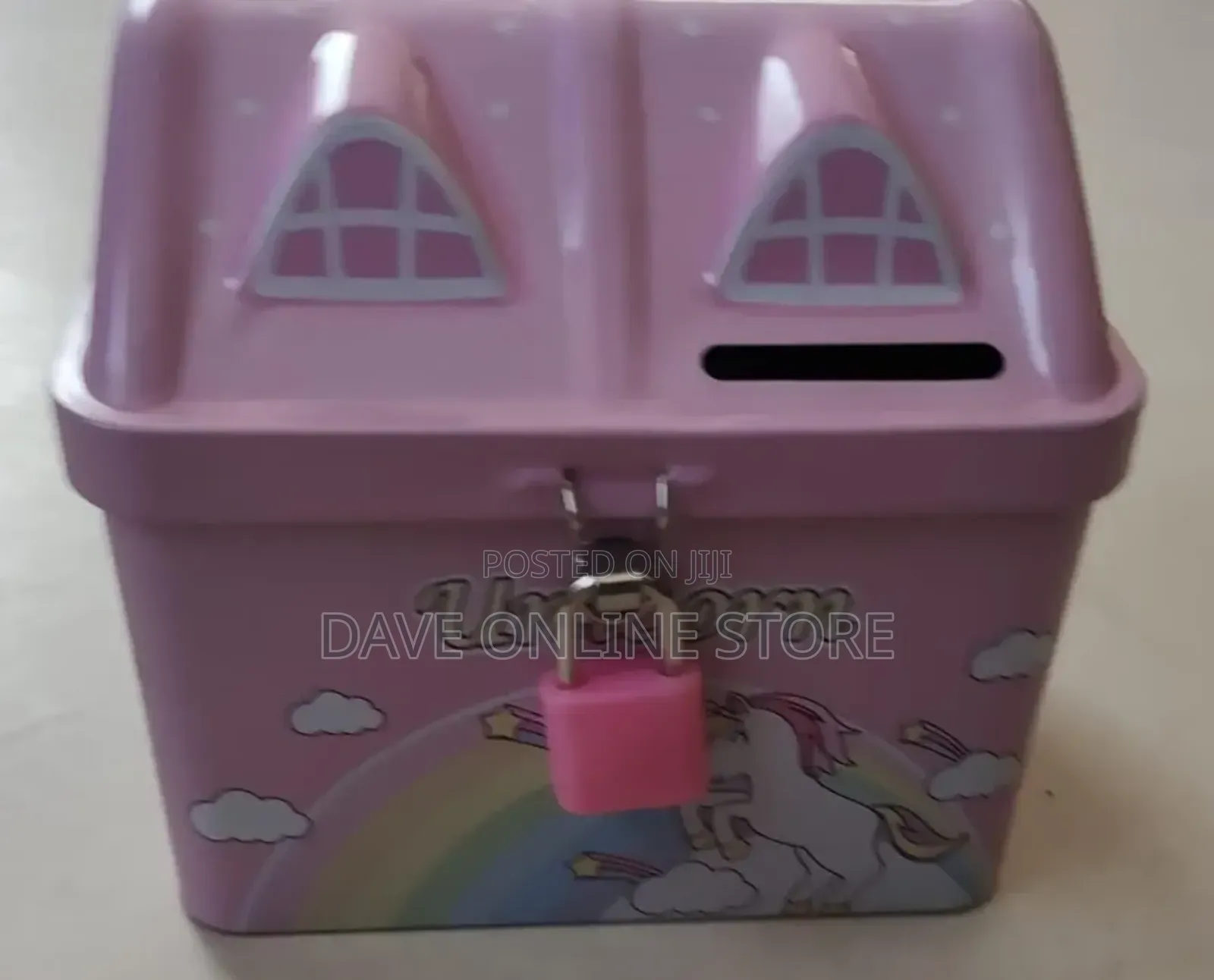 Unicorn Piggy Bank, Money Box With Lock and Key, Metal, Pink