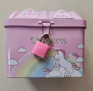 Unicorn Piggy Bank, Money Box With Lock and Key, Metal, Pink