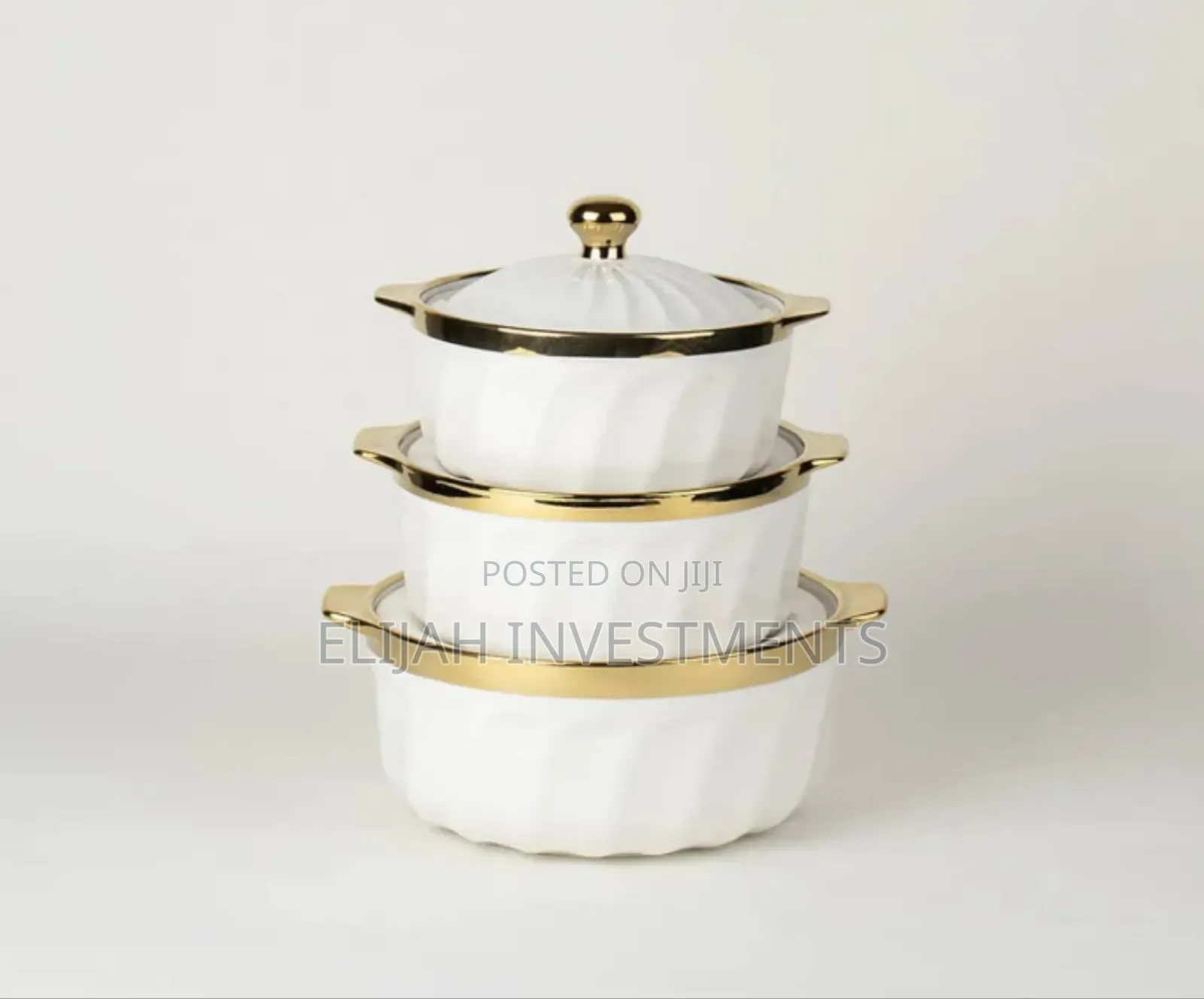 3pcs Ceramic Serving Dishes With Gold Rim