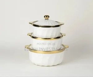 3pcs Ceramic Serving Dishes With Gold Rim