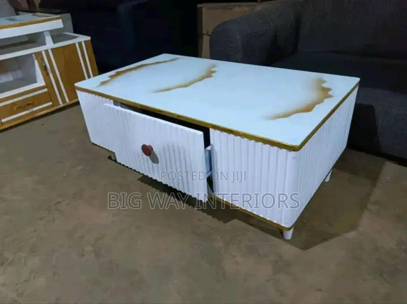 White Striped Center Table