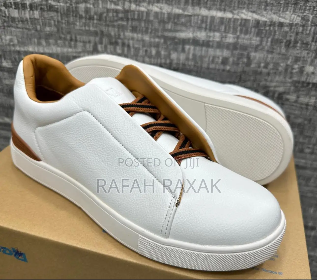 Original Zegna Triple Stitch White Casual Leather Sneakers