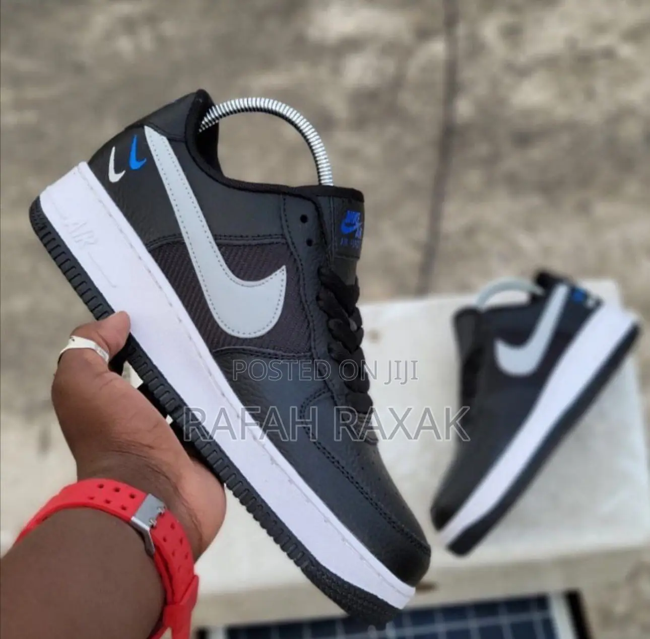 Original Nike Air Force 1 07 Double Swoosh Black Racer Blue