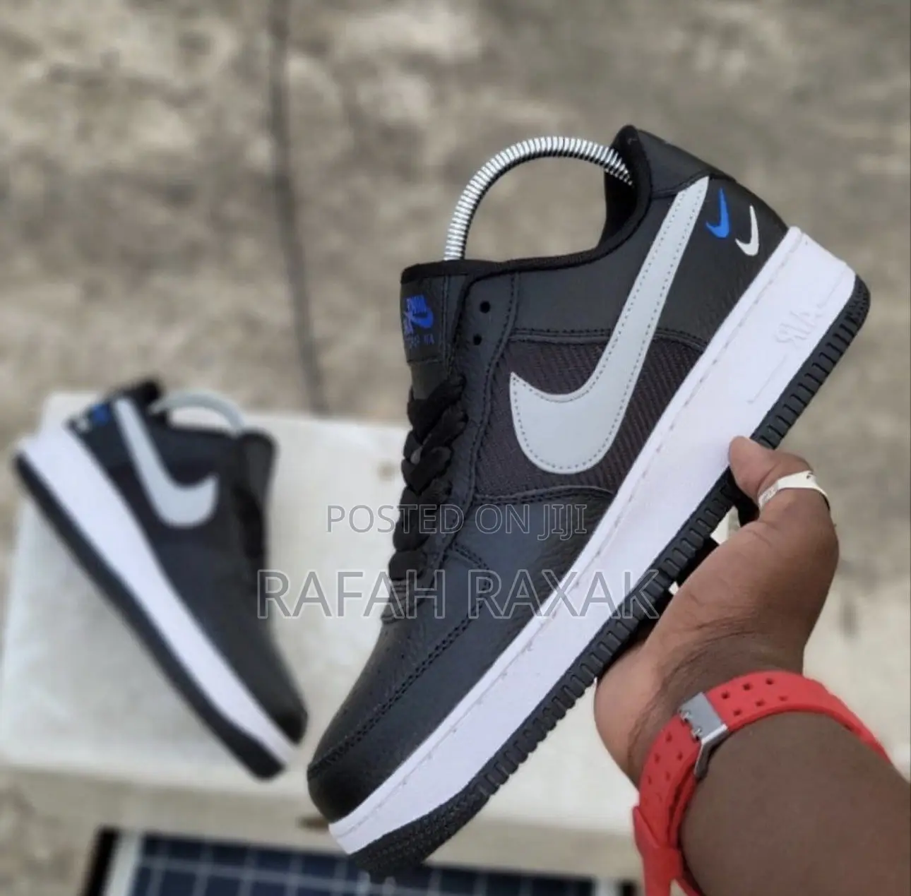 Original Nike Air Force 1 07 Double Swoosh Black Racer Blue