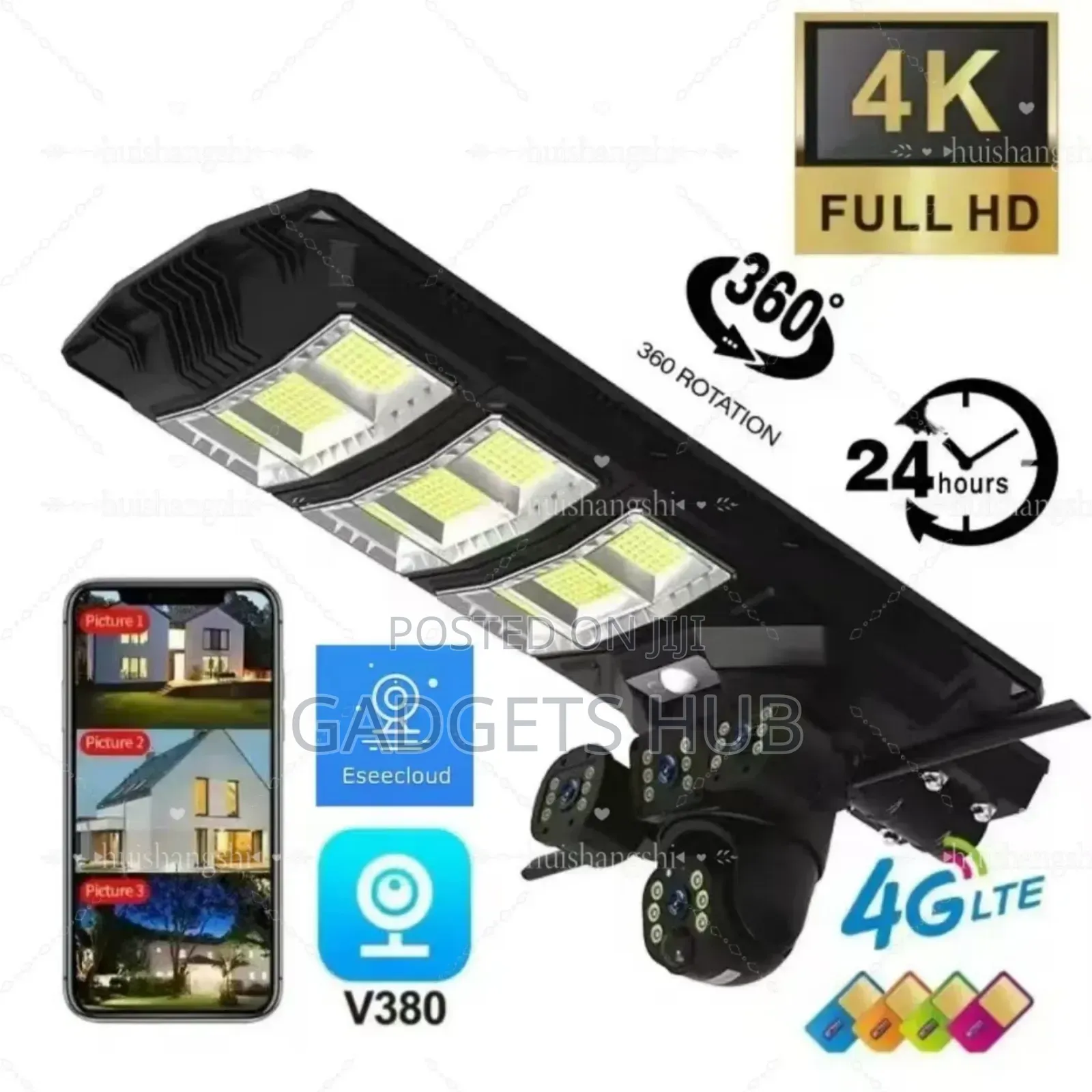 9mp 450w 4g Sim L Ip65 Solar Street Cameta and Light 4 Lens