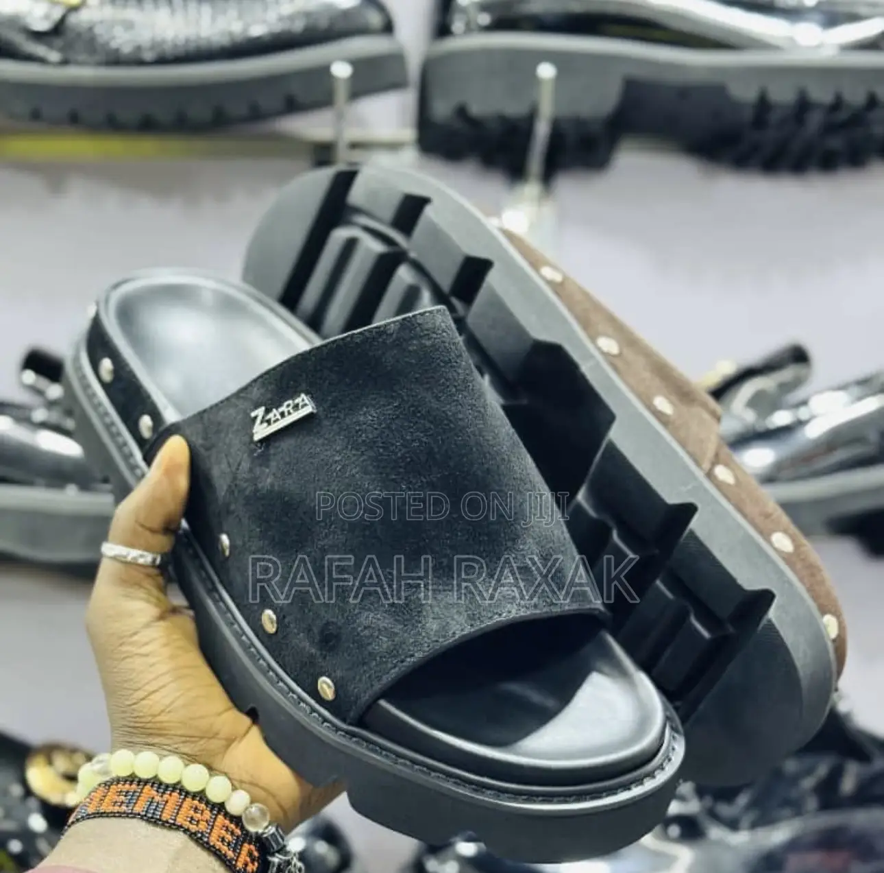 Men’S Classic Black Zara Luxury Push In Sandals