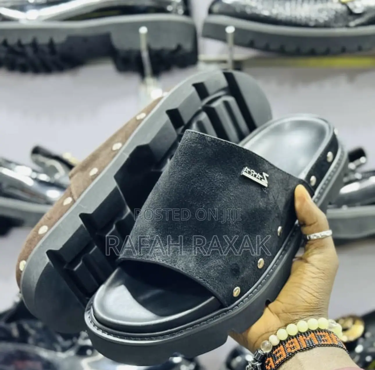 Men’S Classic Black Zara Luxury Push In Sandals