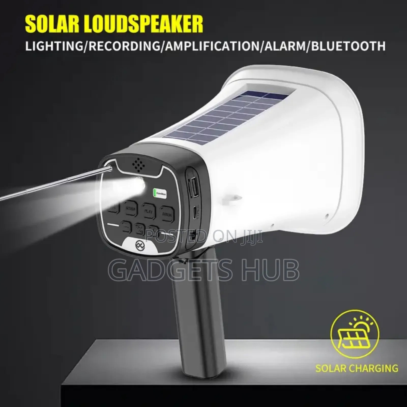 Solar-Powered Megaphone Speaker Portable Wireless Bt