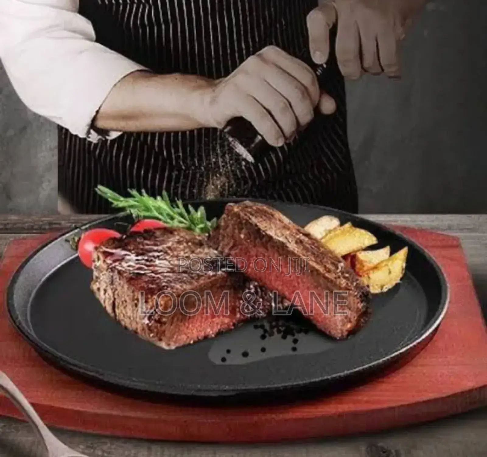 1pc Non Stick Steak Pan With Wooden Base