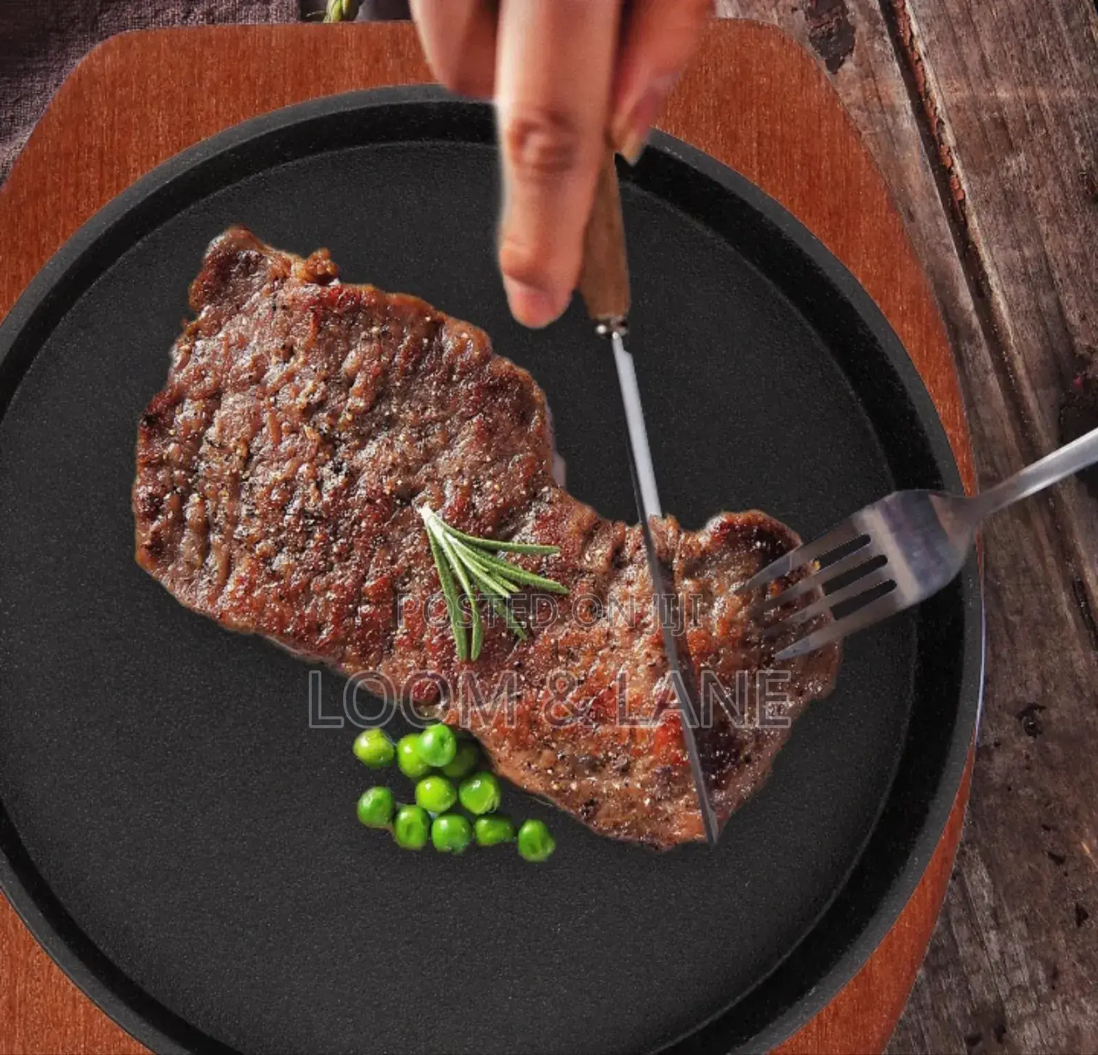 1pc Non Stick Steak Pan With Wooden Base