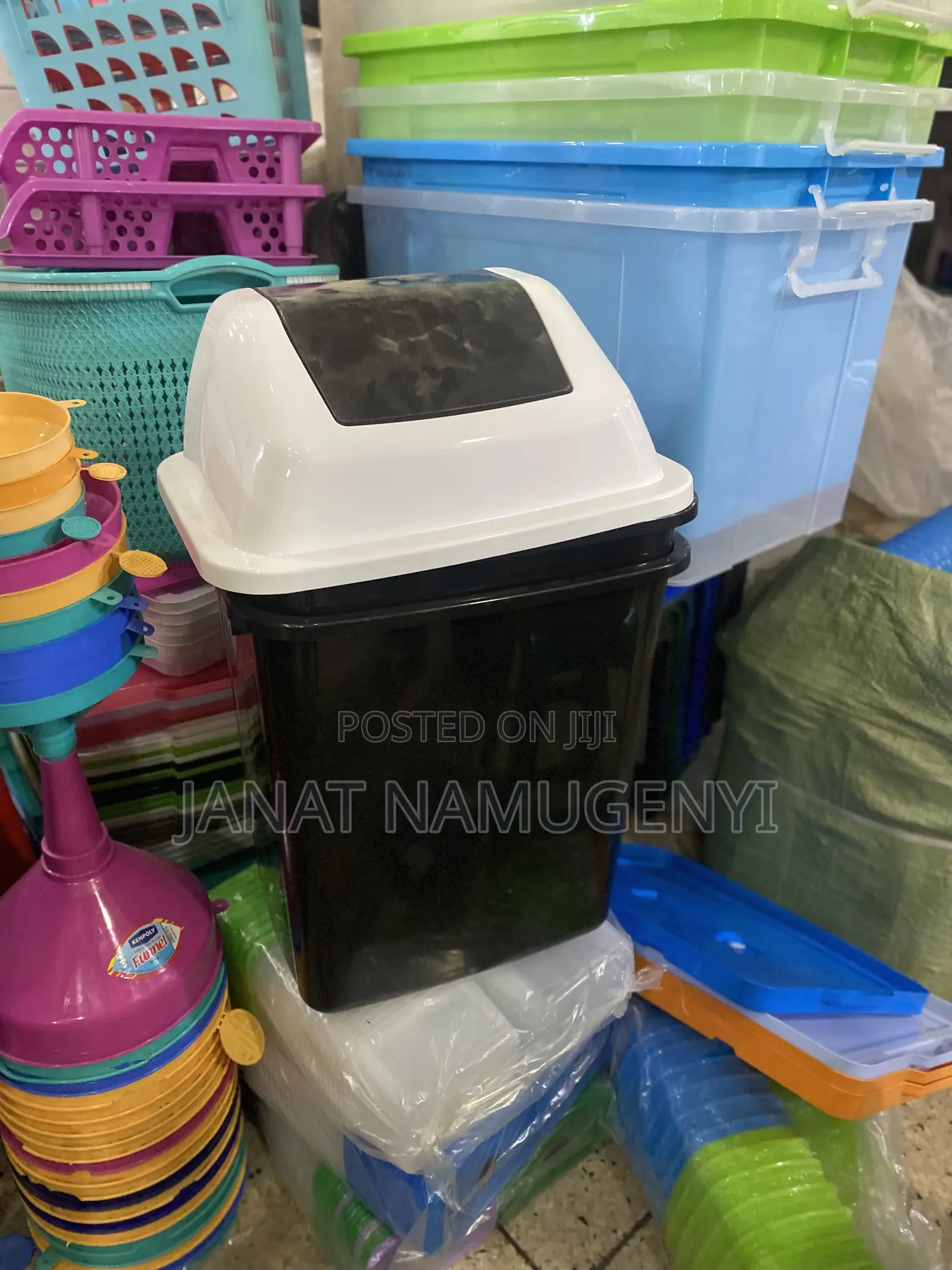 Black Plastic Dustbin With Swing Lid