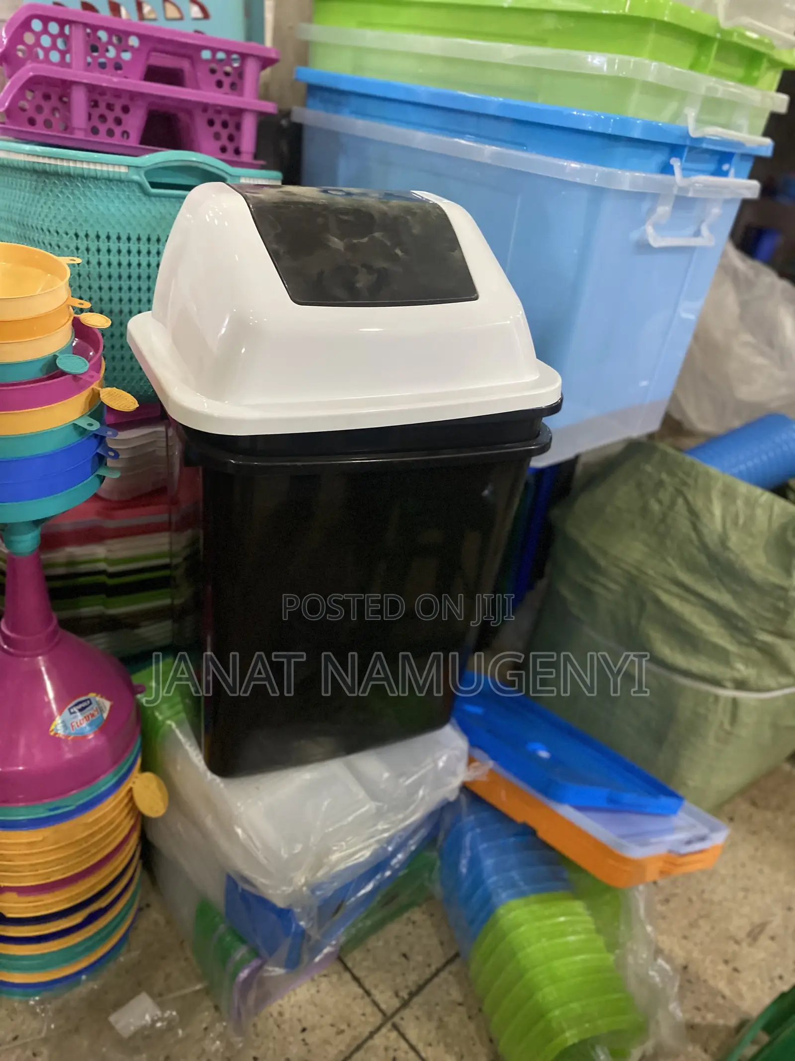 Black Plastic Dustbin With Swing Lid
