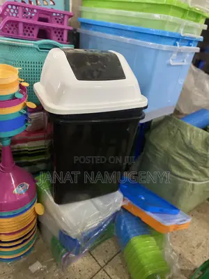 Black Plastic Dustbin With Swing Lid