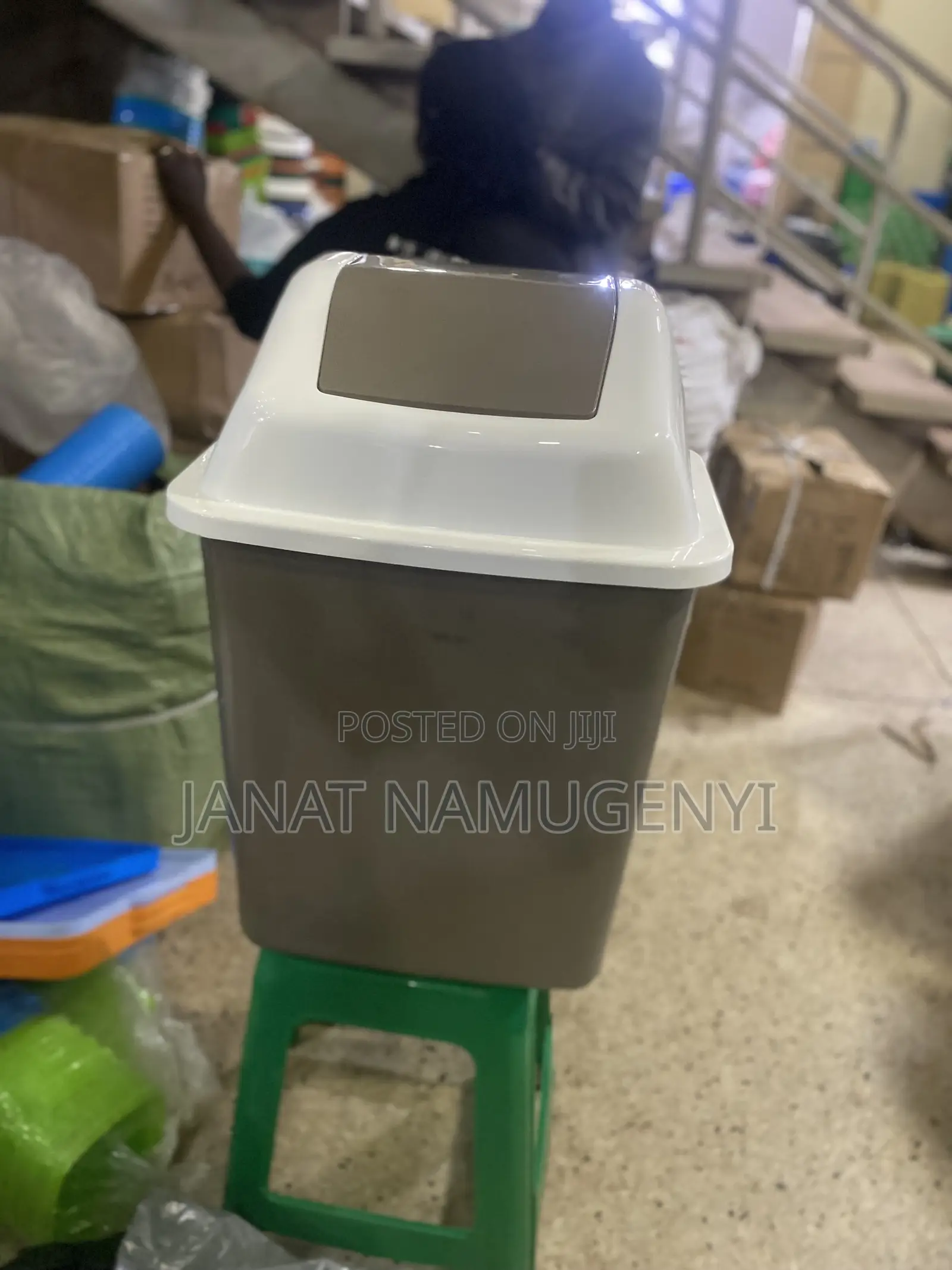 Brown Plastic Dustbin With Swing Lid