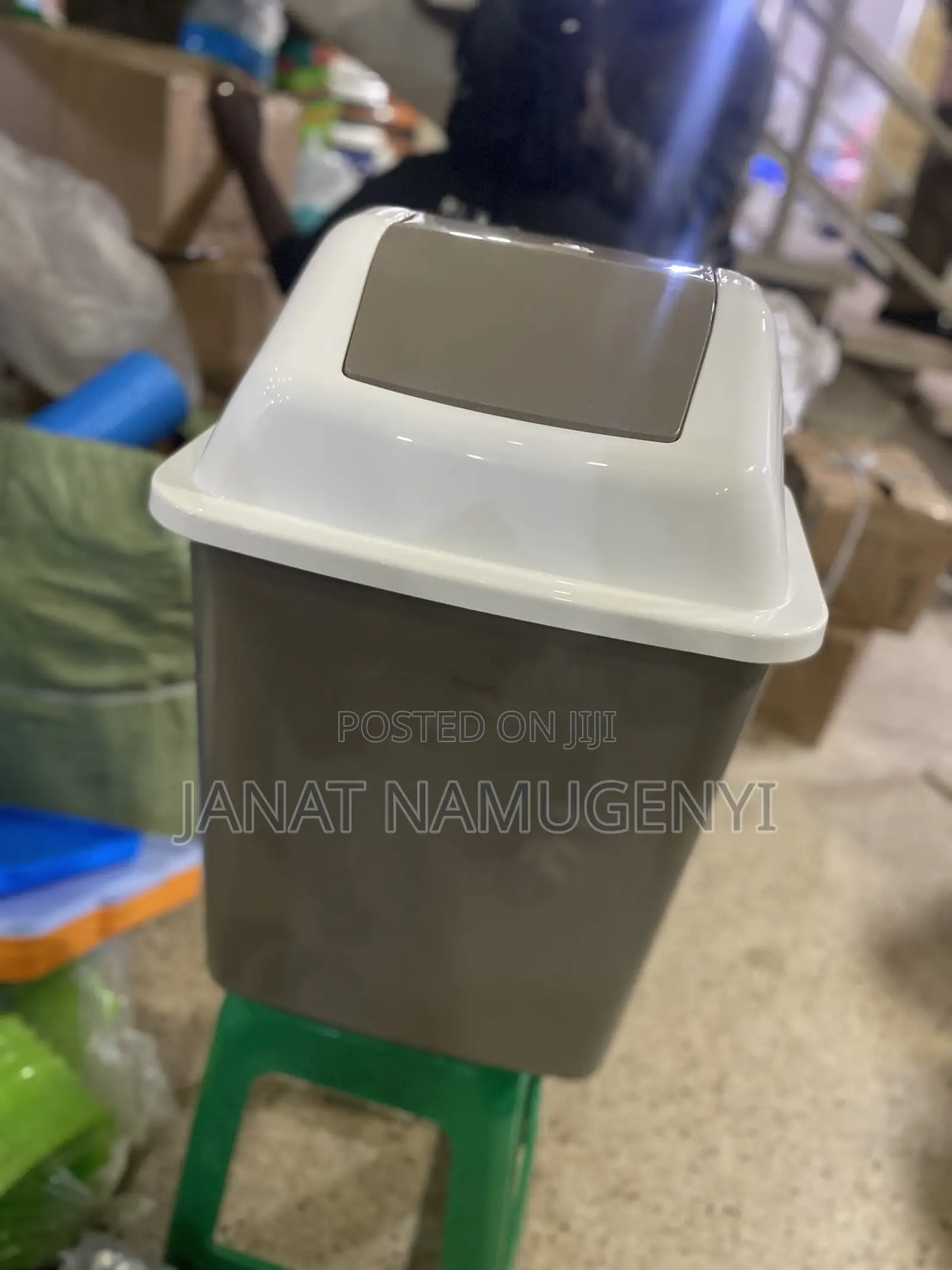 Brown Plastic Dustbin With Swing Lid