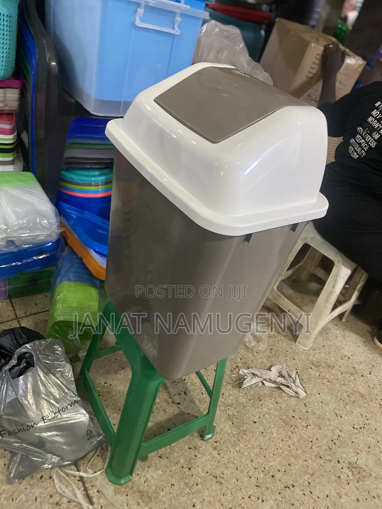 Brown Plastic Dustbin With Swing Lid