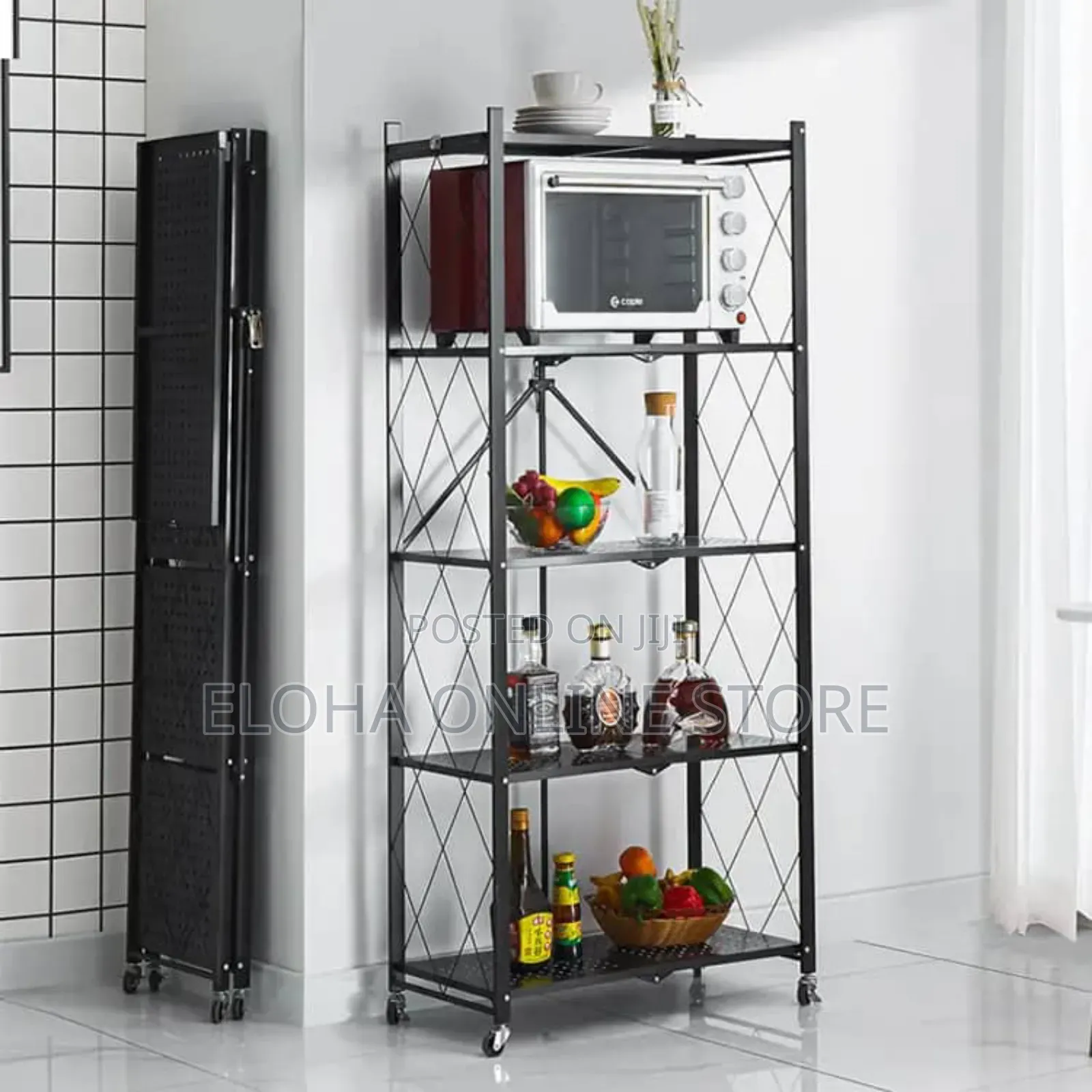 Stainless Steel 5 Tier Steel Black Foldable Kitchen Cart
