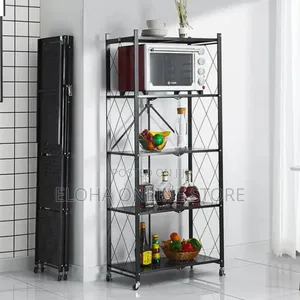 Stainless Steel 5 Tier Steel Black Foldable Kitchen Cart