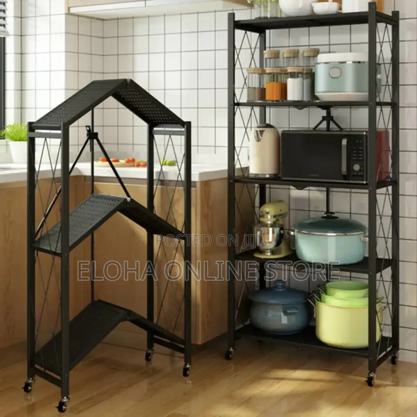 Stainless Steel 5 Tier Steel Black Foldable Kitchen Cart
