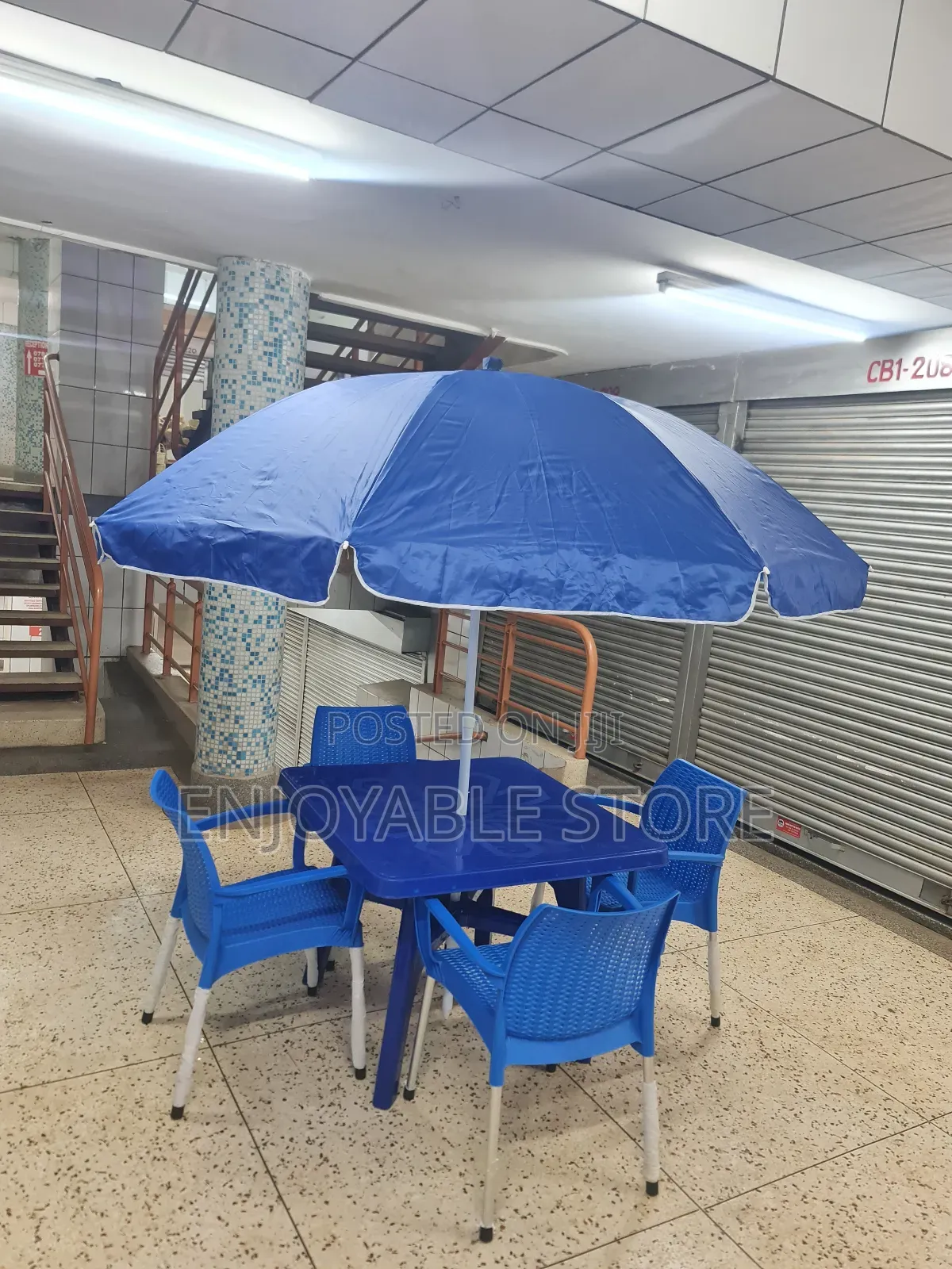 Outdoor Combo Set of Chairs Plastic, Table and Umbrella