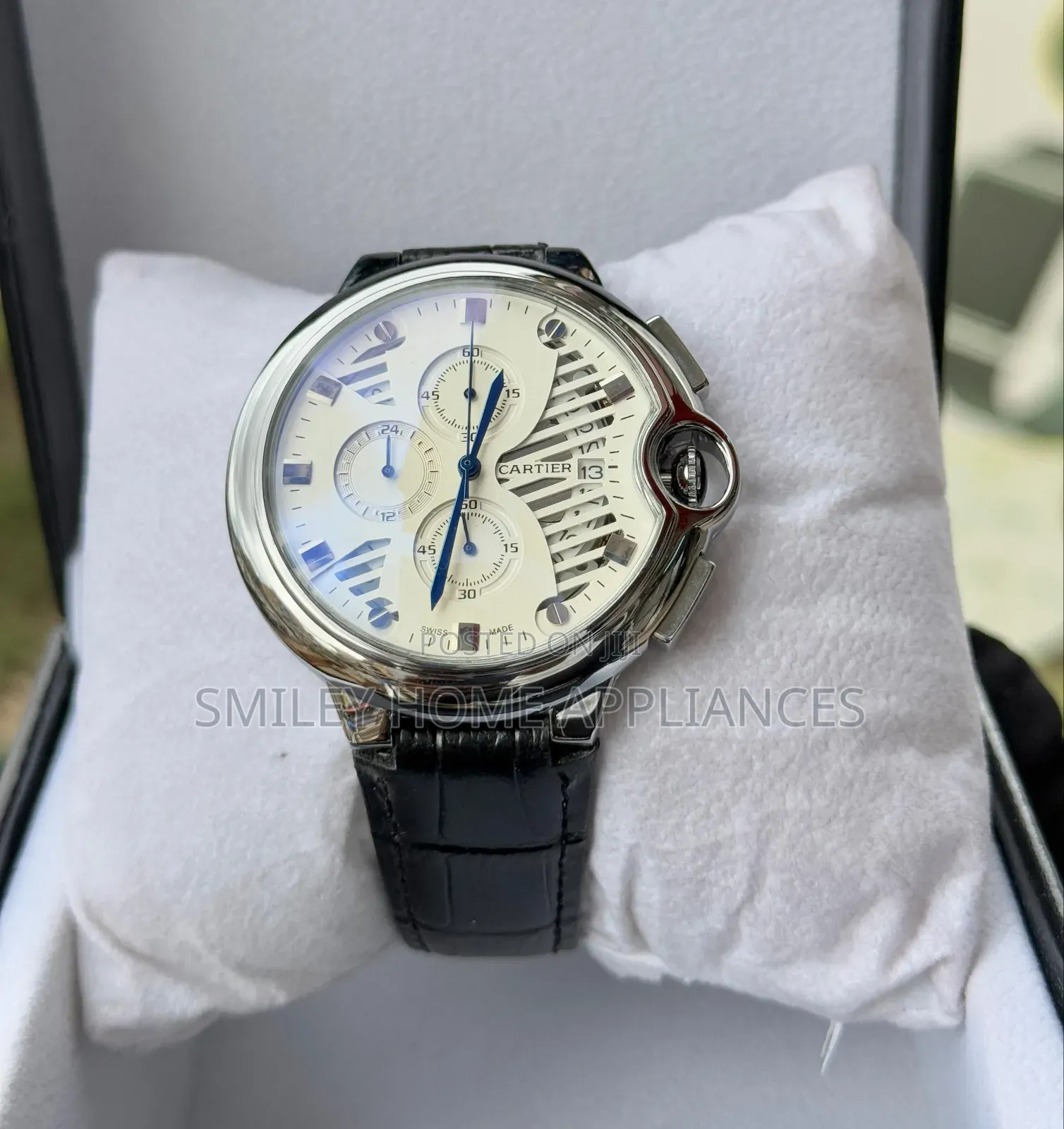 Men's Cartier Black Leather Strapped Watch