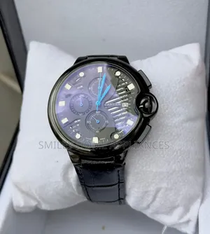 Black Leather Strapped Men's Cartier Wrist Analog Watch