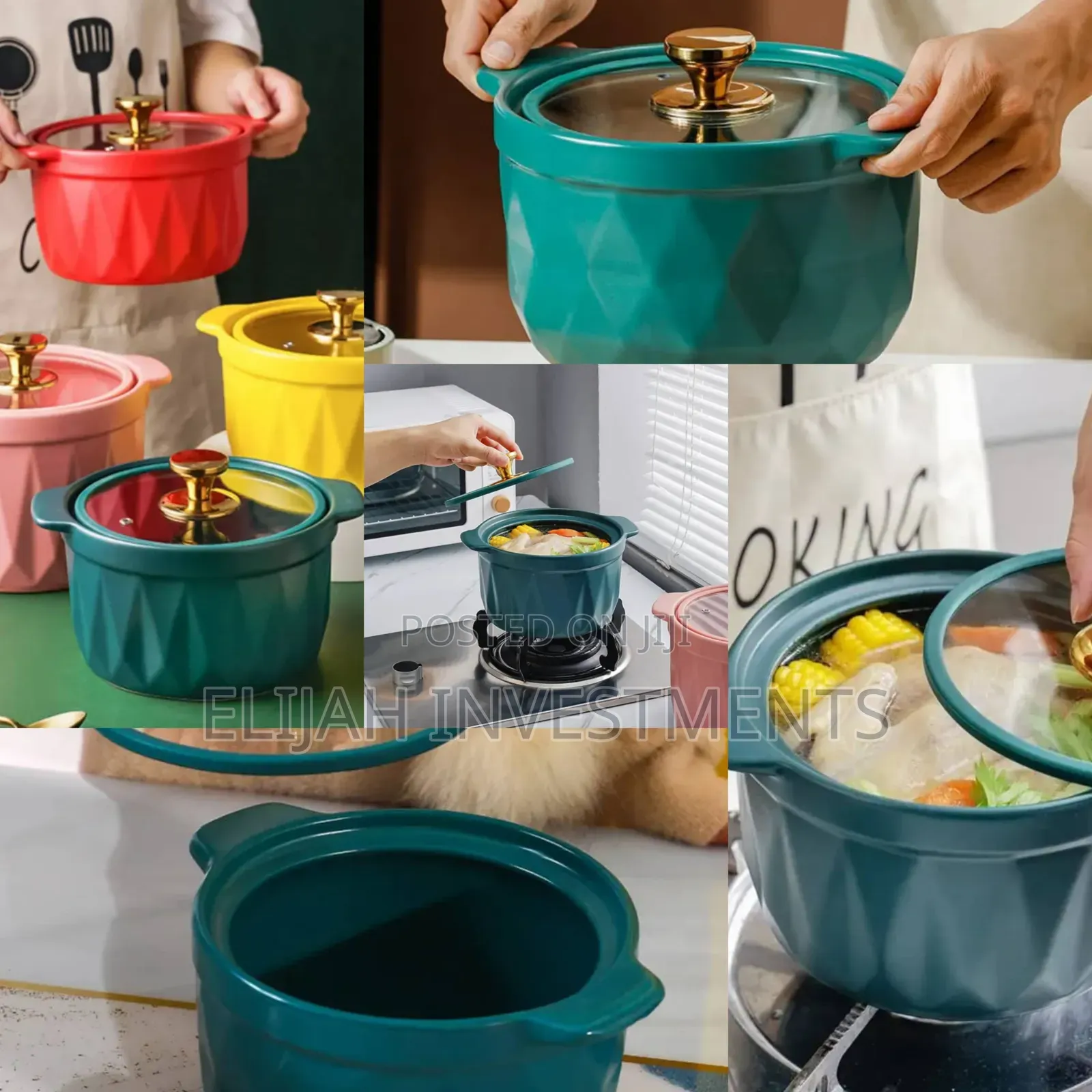 3pcs Dark Green Teal Ceramic Serving Bowls Green