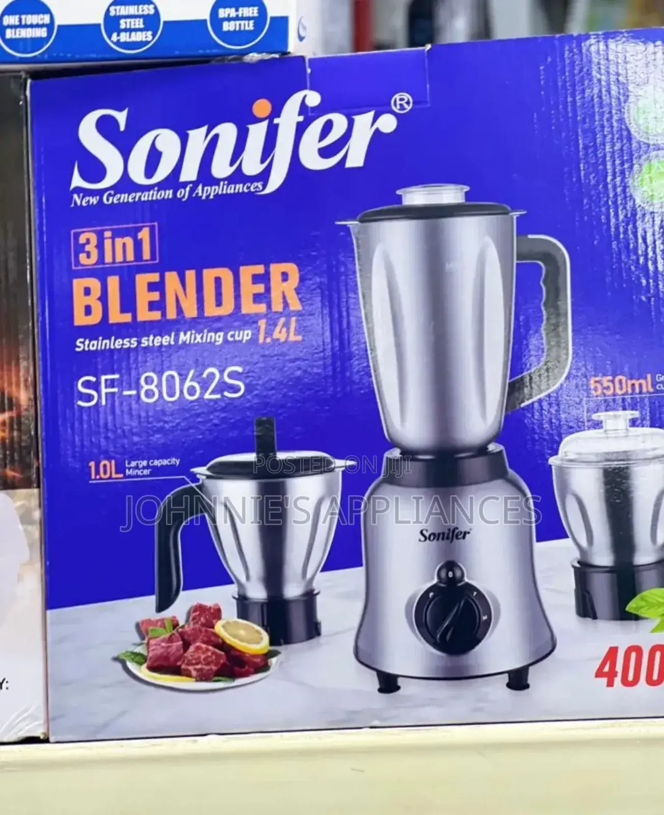(3in1) Sonifer Stainless Steel Jar Blender
