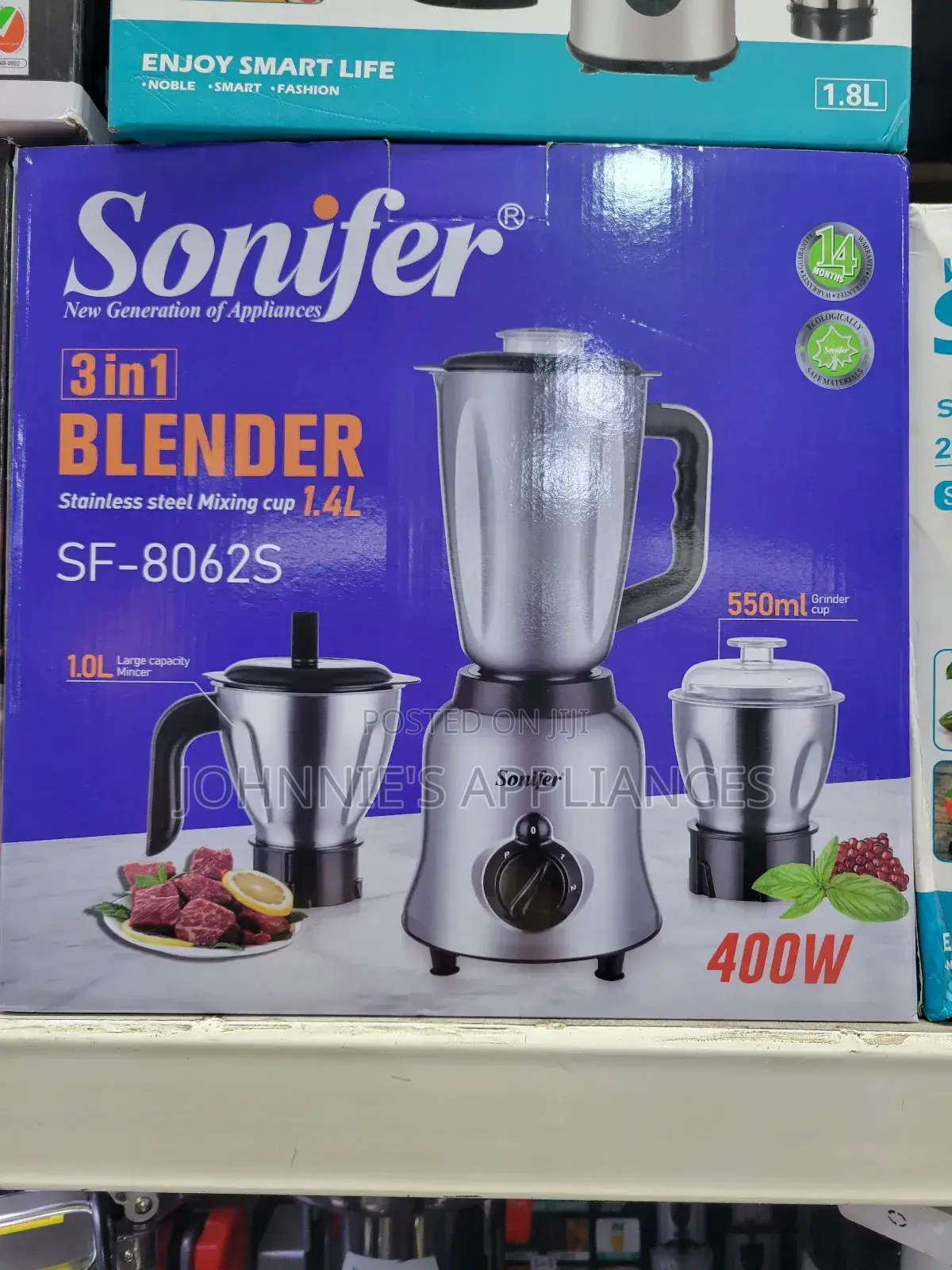 (3in1) Sonifer Stainless Steel Jar Blender