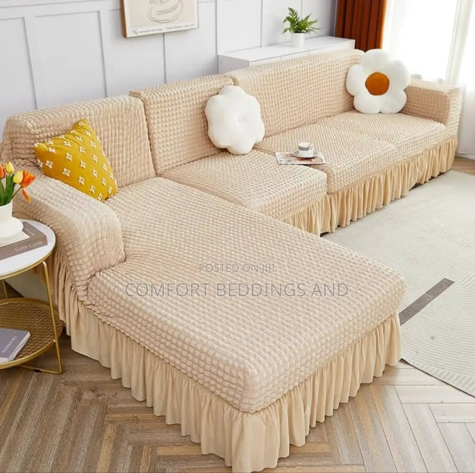 L Shaped Sofa Covers Cream 5 Seaters
