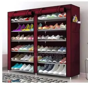 Metallic Cloth Shoe Rack Maroon