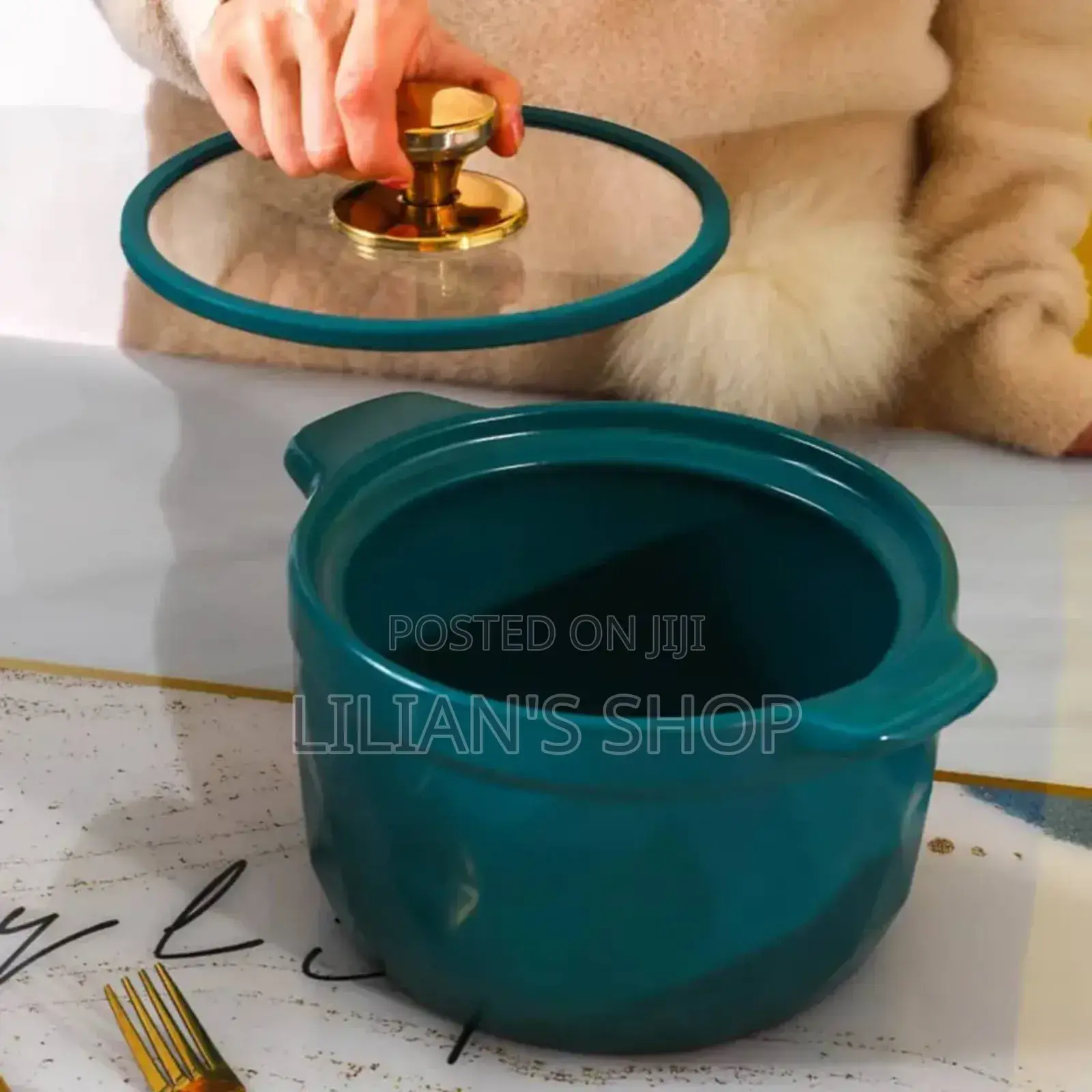 3pcs Dark Green Teal Ceramic Serving Bowls Green