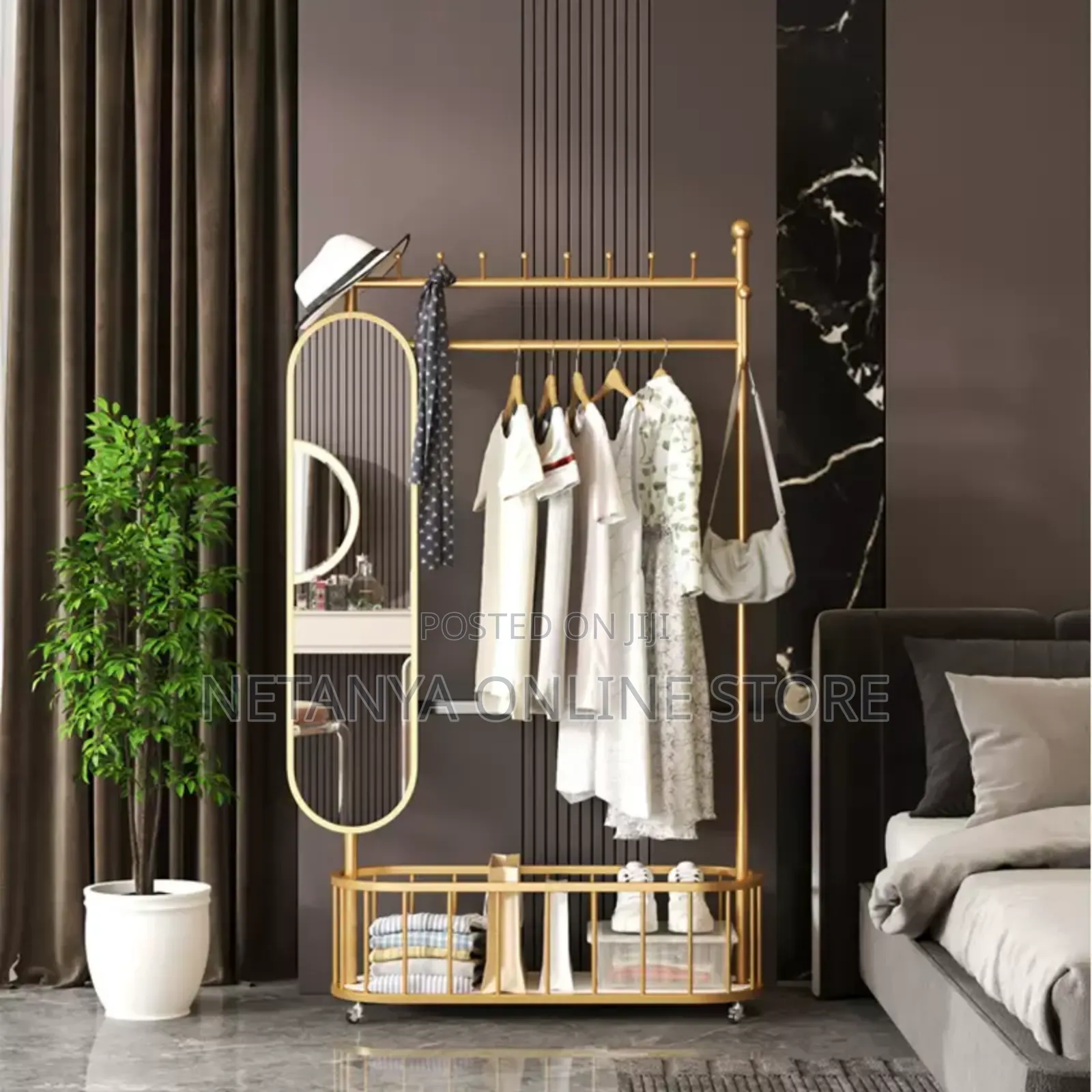Elegant Clothes Rack With Dressing Mirror