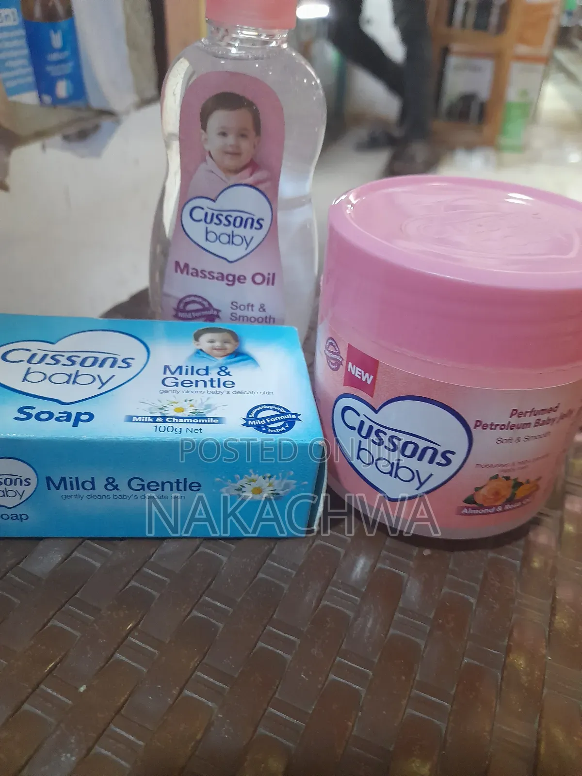 A Set of Cushions Baby Oil Soap and Petroleum Jelly