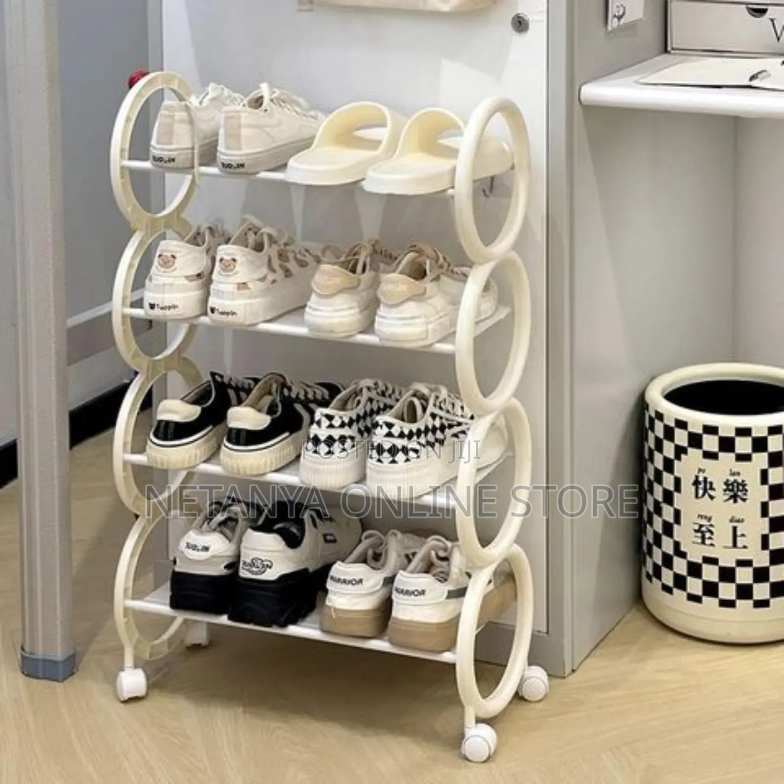 Movable 4 Tier Shoes Rack With Wheels