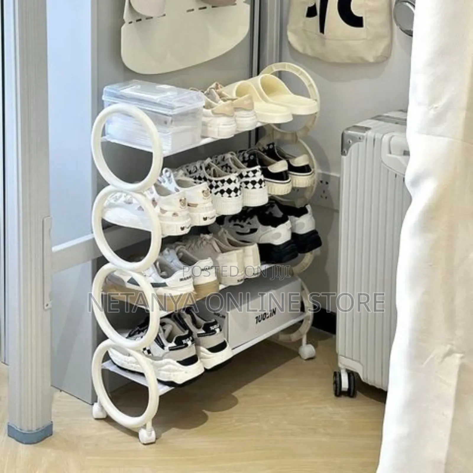 Movable 4 Tier Shoes Rack With Wheels