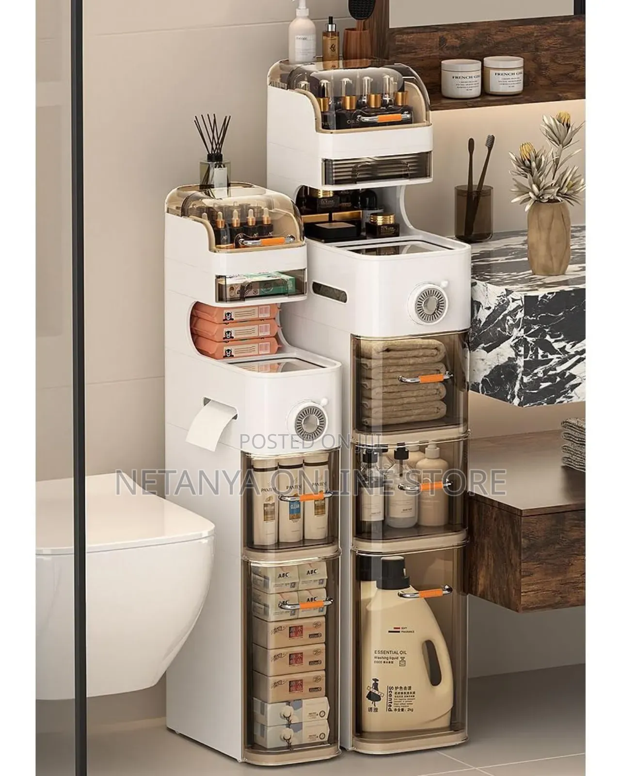 Movable Bathroom Floor Cabinet Storage Organizer