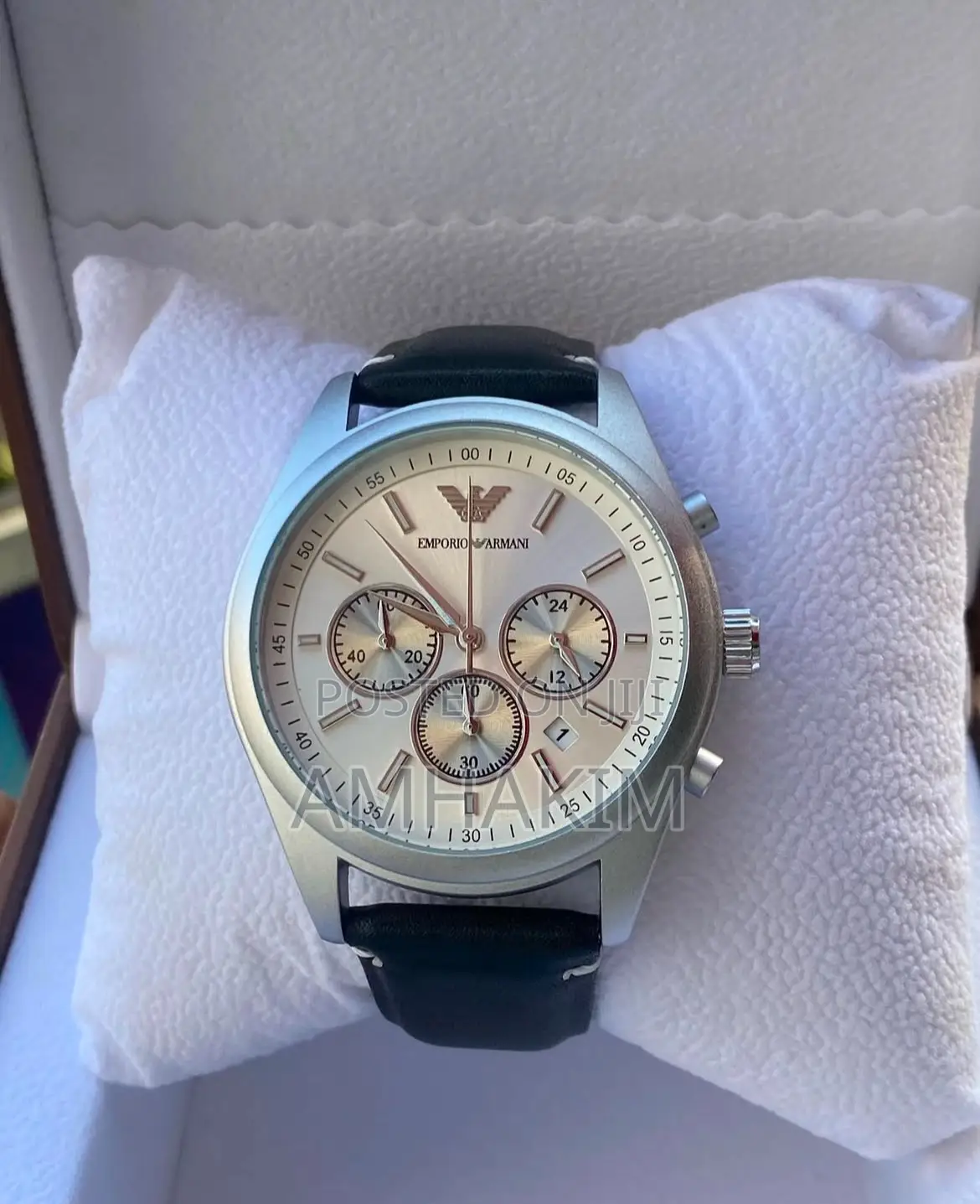 Classic Emporia Armani Chronograph Leather Strap in Stock