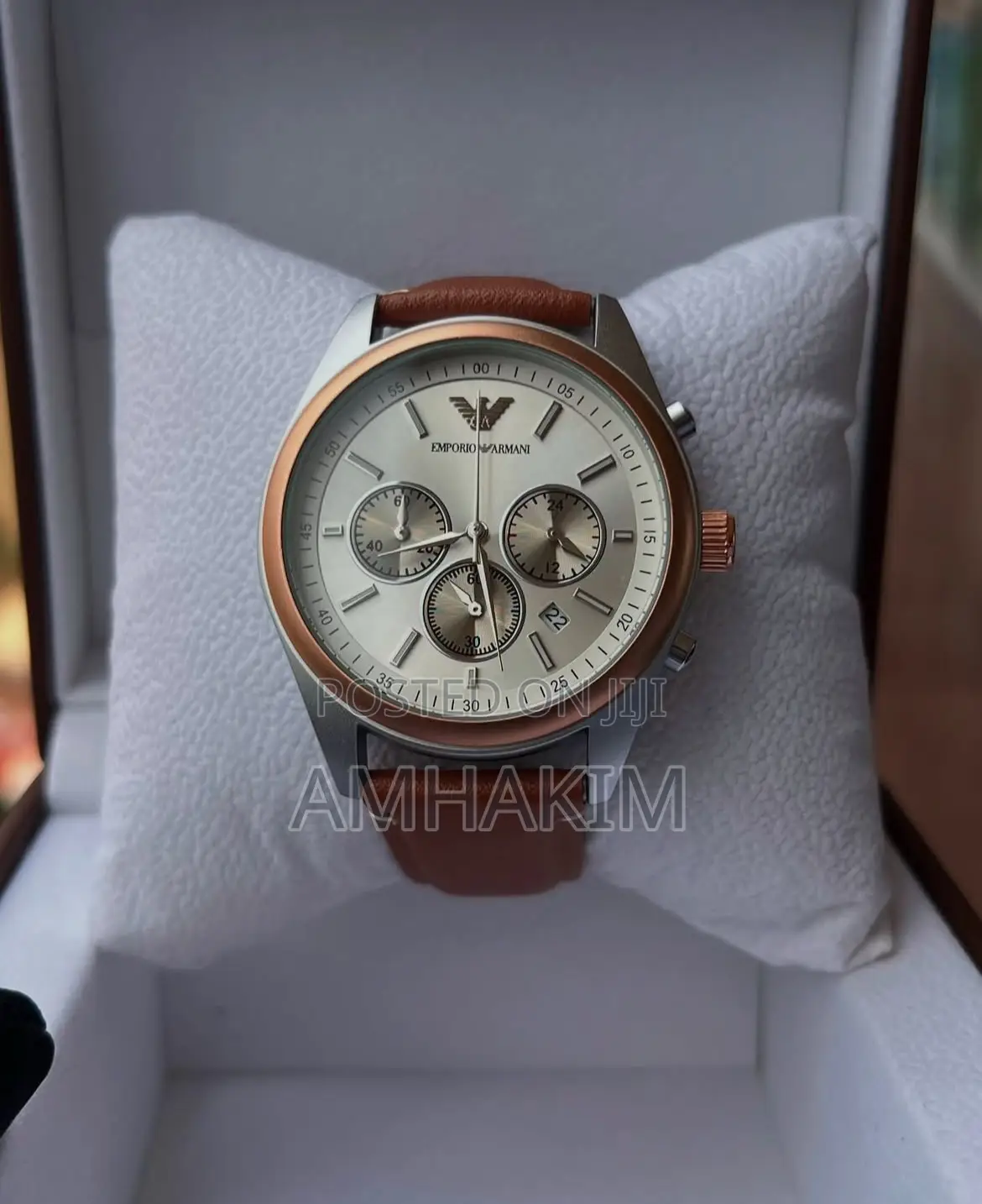 Classic Emporia Armani Chronograph Leather Strap in Stock