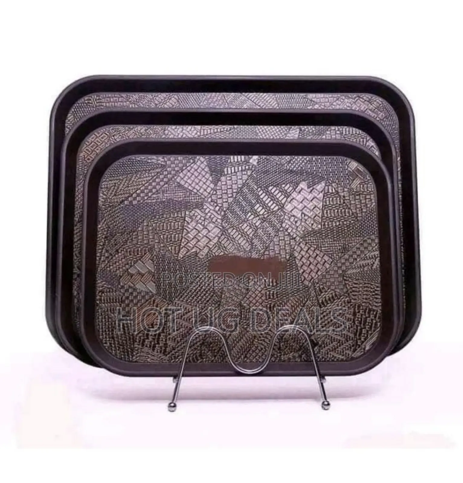 3 Piece Non Slide Rubber Serving Trays-black
