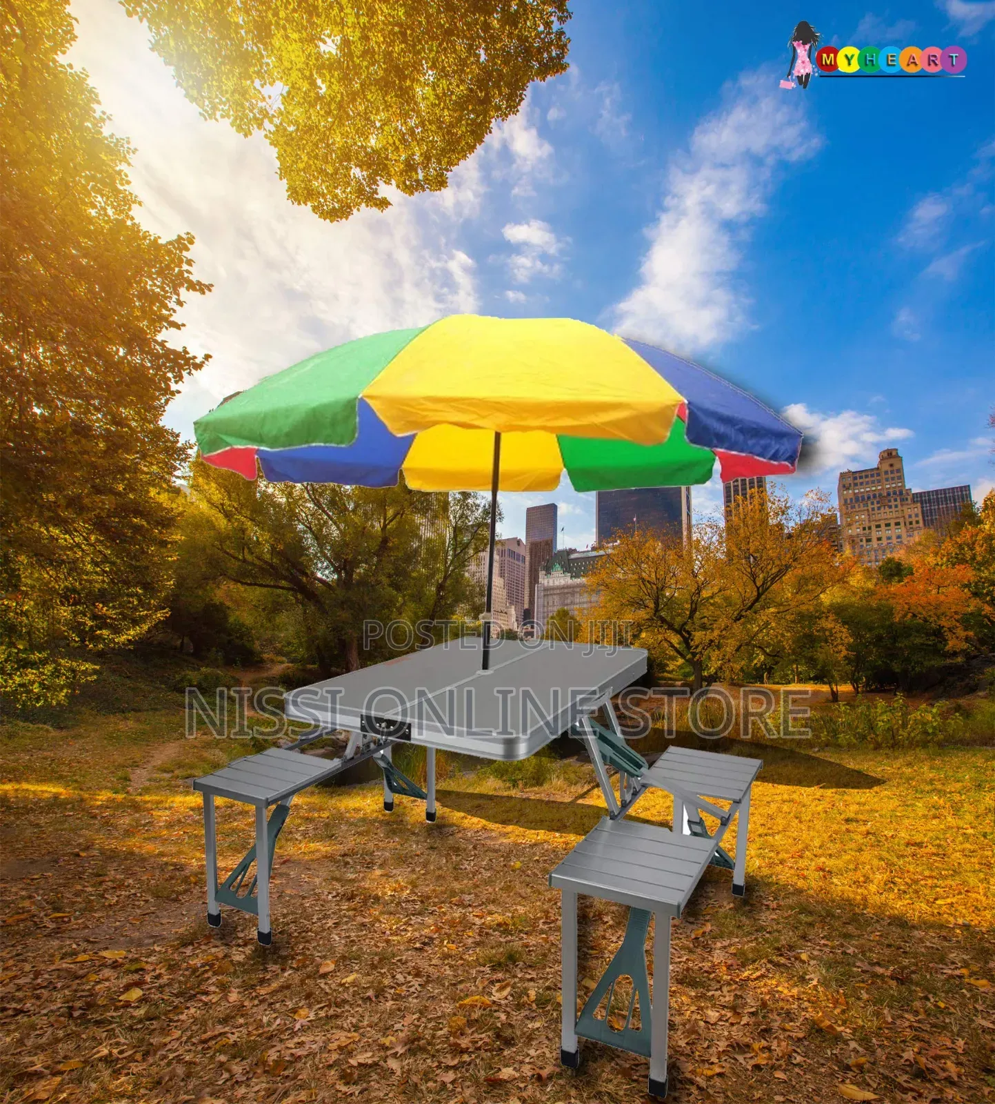 Portable Foldable Picnic Table With Attached Sits
