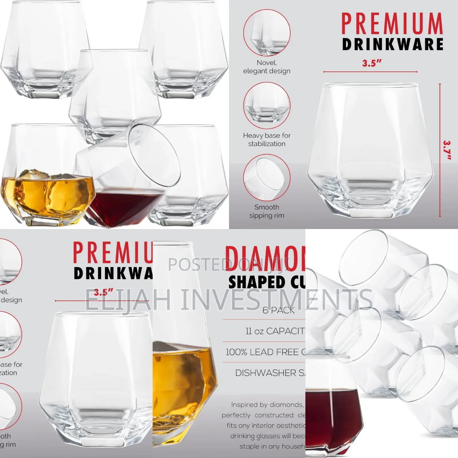 6pcs 310ml Diamond Whiskey Glasses