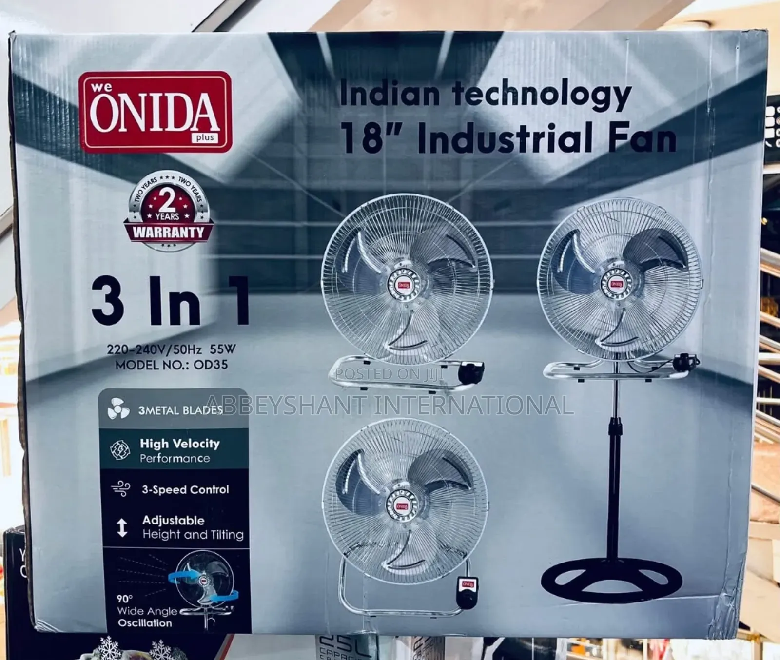 Onida Stand Fan 18" Industrial Fan - Silver Black