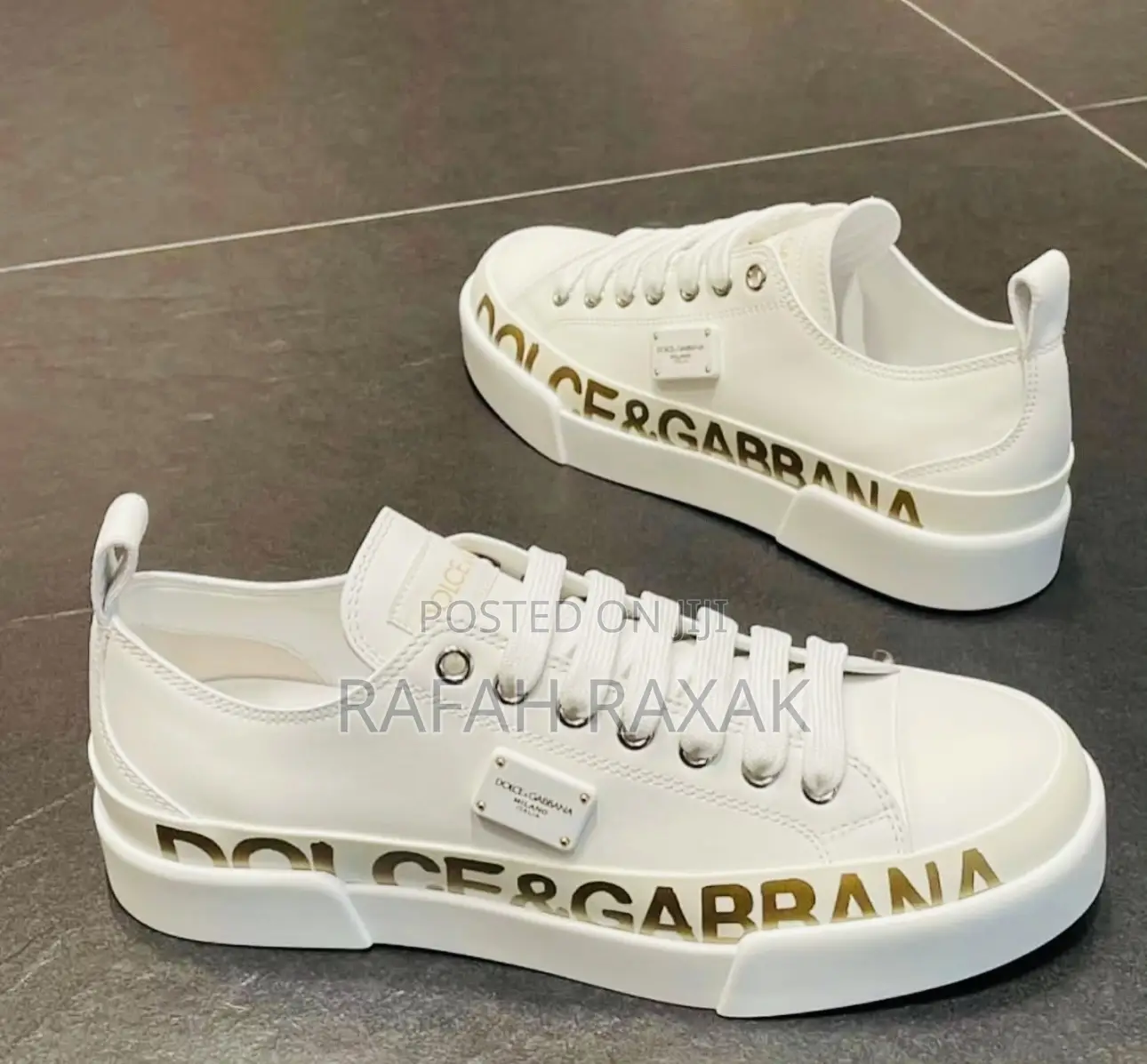 Original White/Gold Luxury Dolce Gabbana Leather Sneakers